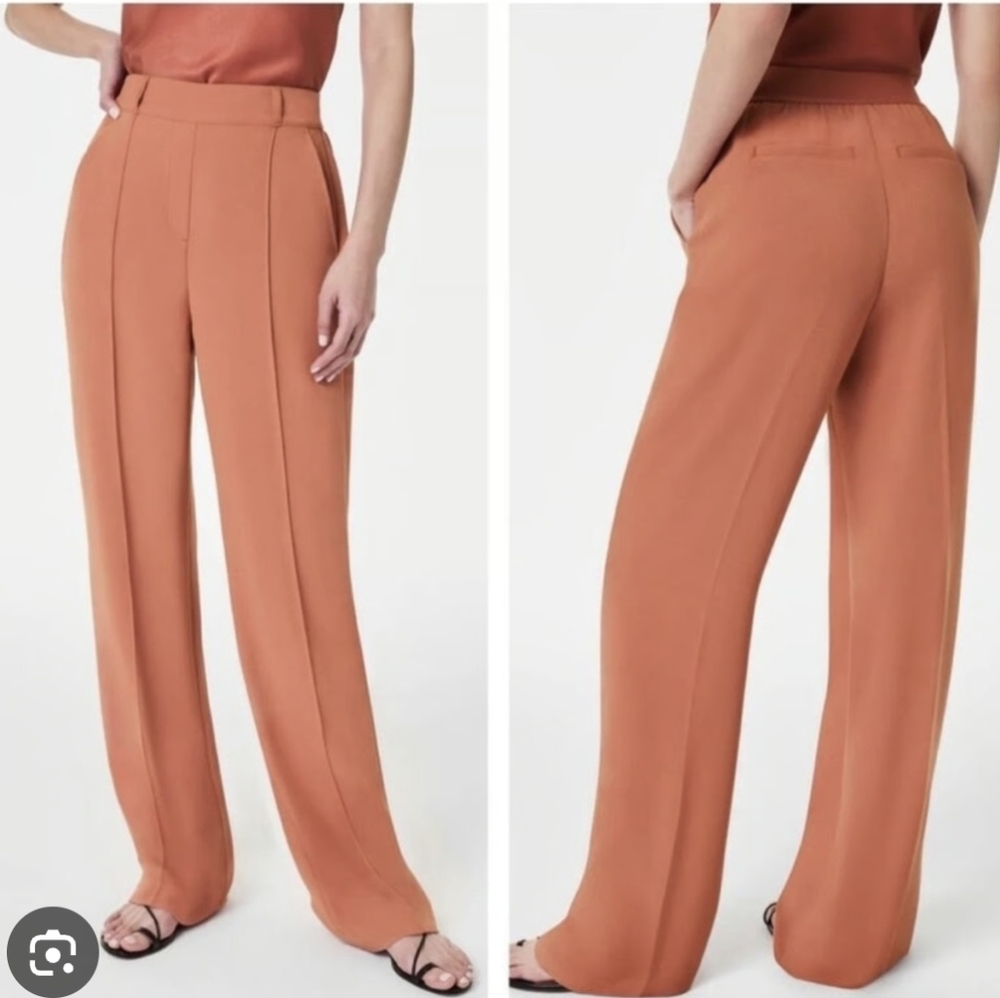 SPANX Trousers Women's 1X Petite Carefree Crepe Pleated Orange Casual Career
